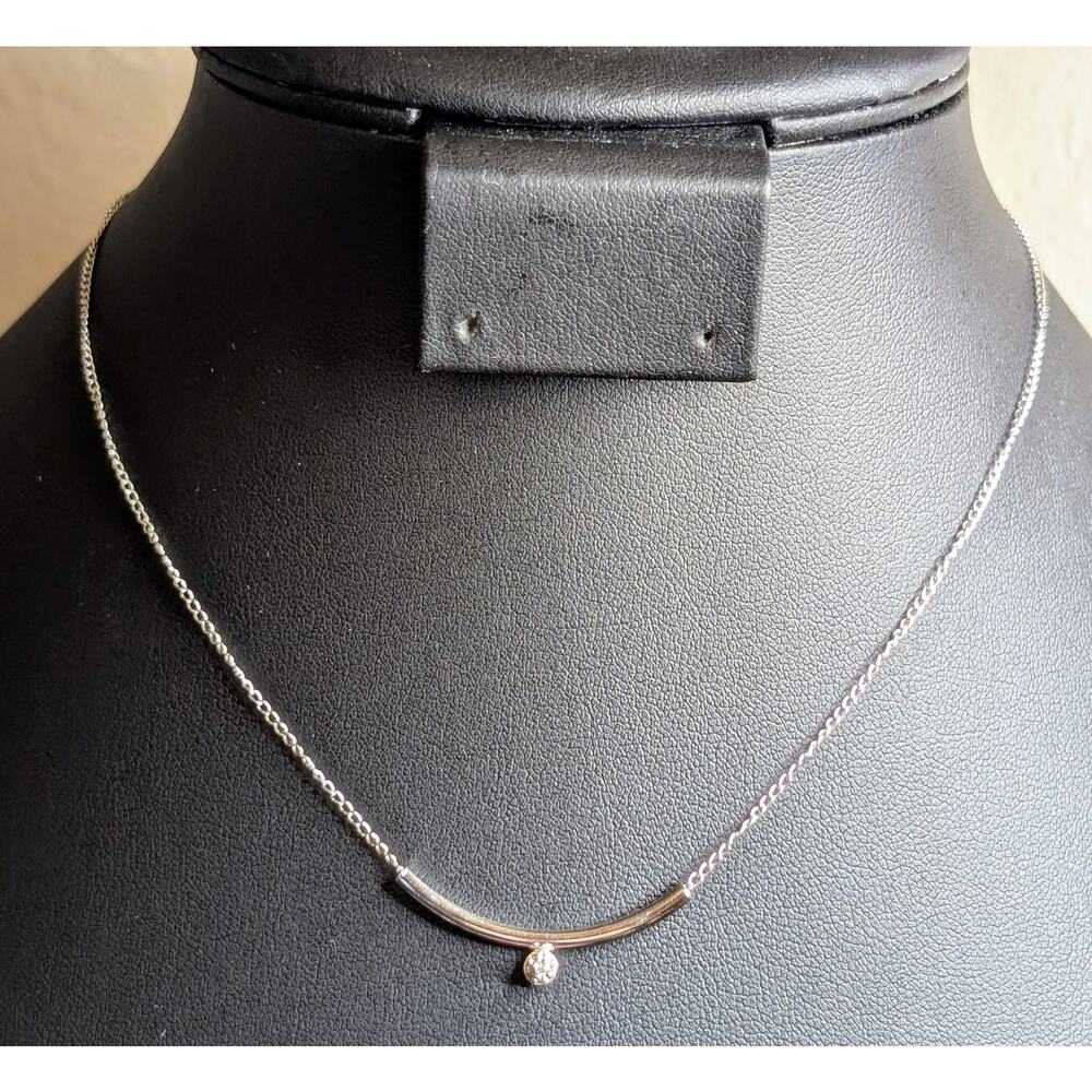 Vintage Artistry 925 Sterling Genuine Diamond Curved Bar 15.5" Necklace